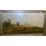 Late 19th century school - Shepherd girl with flock within an extensive landscape, oil on canvas,