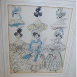 A set of eight circa 1900 fashion engravings, each being hand-coloured, 20 x 16.5cm