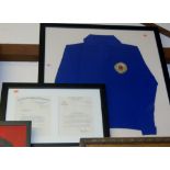 A framed and glazed vintage football shirt, circa 1945, possibly Chelsea; together with framed