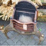 An Adam style cast iron and brass fire basket, width 68cm