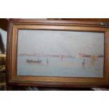 Lucille Jequier - View of Venice, oil, signed lower left, 11.5 x 21.5cm