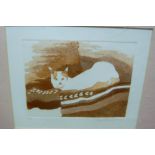 Mary Martin - Cat on blanket, artist proof lithograph, signed in pencil, 14 x 19cm; and three