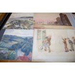 A folio of assorted amateur watercolours, to include J Ernest Winterbottom, M Reux, C Kaye, and