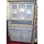 A provincial grey painted French buffet side cupboard, width 125cm
