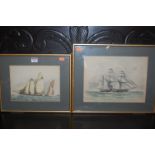 English school - Tall-masted ships off the coastline, watercolour, 18 x 25cm; and one other
