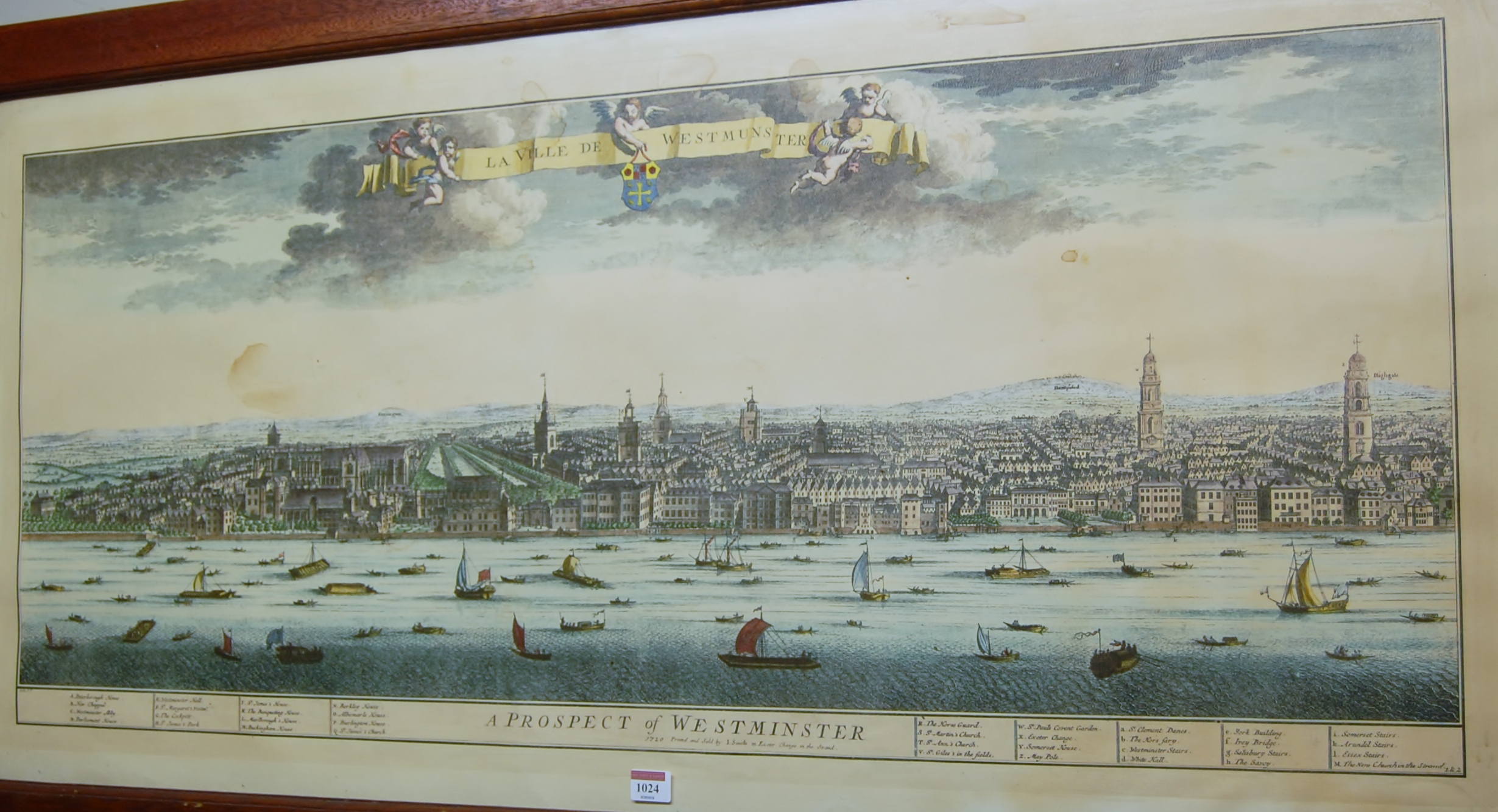 A Prospect of Westminster, reproduction topographical engraving, 52 x 115cm