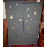 A 19th century later painted linen press, width 125cm