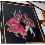 Indian school - Dancers, mixed media on batik, 116 x 85cm