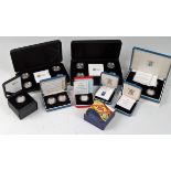 Ten various cased silver proof one pound coins and coin sets,