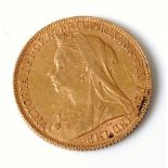 Great Britain, 1900 gold full sovereign, Victoria 'veil head', rev.