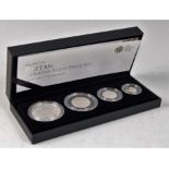 Great Britain, cased 2011 Britannia four-coin silver proof set, comprising two pound, one pound,