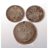 England, three early milled silver coins, to include; Charles I half-crown,