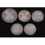 England / Great Britain, 1697 William III shilling, two 1696 William III sixpences,