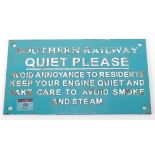 Small iron Southern Railway sign ''Quiet...