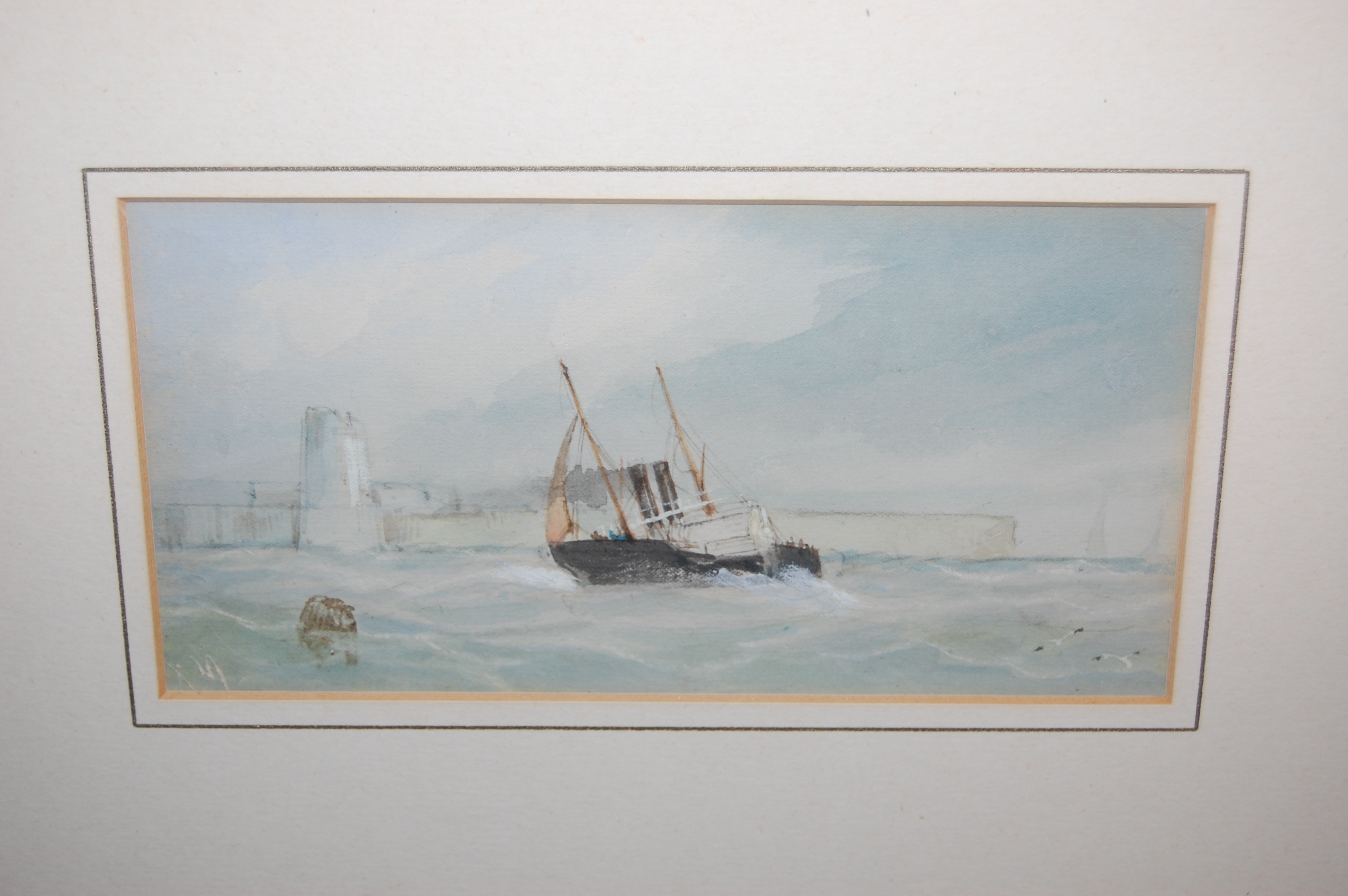 Albert Markes (1865-1901) - A ship coming in to port, watercolour, 10 x 20cm; together with assorted