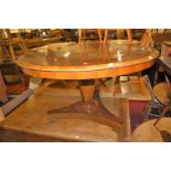 A 19th century rosewood and inlaid circular tilt-top pedestal breakfast table, dia. 127cm