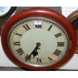 A Victorian mahogany circular wall clock, having a part-repainted 12" dial, with single fusee