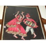 Indian school - Dancers, mixed media on batik, 116 x 85cm