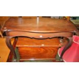 A mahogany shaped top hall table, on cabriole supports, w.114cm