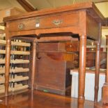 An early 19th century oak fold-over tea table, having single long drawer, width 83.5cm