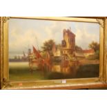 Gessnitzer (German late 19th century) - Dutch Canal scene, oil on canvas, signed lower right, 50 x