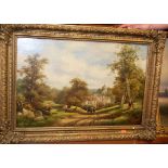 Circa 1900 English school - Haycart in a rural landscape, oil on canvas, 39 x 59cm