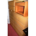 Contemporary light oak bedroom furniture to include a pair of chests each of two short over four