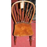 A near set of six circa 1900 elm seat and beech stickback kitchen chairs, together with a further