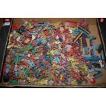 One box containing a quantity of various plastic figures and Lonestar 000 gauge diecast