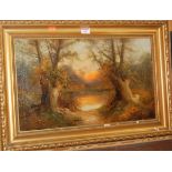 Henry Cooper - Woodland clearing at sunset, oil on canvas, signed lower left, 30 x 50cm