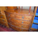 A mid 19th century mahogany bowfront chest of two short over three long drawers, width 102cm