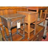 Occasional furniture to include a 1930s oak fold-over two-tier tea trolley, an oak single drawer
