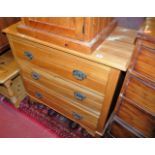 An Edwardian satin walnut chest of three long drawers, width 89cm