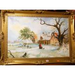 After Thomas Smythe - Winter landscape, oil on canvas, 49 x 74cm