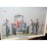 R. Dinnin - Thirty bob and it's yours Fred, pastel; together with two French steel engravings (3)
