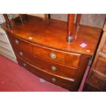 A mid 19th century continental mahogany bowfront chest of two short over two long drawers, width