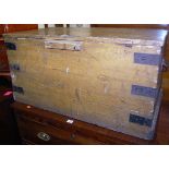 A 19th century scrumble finished pine and metal bound tool chest, width 84cm