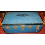 A canvas and metal bound travelling trunk, w.92cm