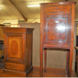 An Edwardian mahogany and amboyna single door pot bedside cupboad having single upper drawer,