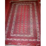 A Persian woollen Bokhara rug, having multiple trailing borders, 200 x 135cm