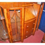 A 1930s figured walnut combination bureau display cabinet, width 122cm