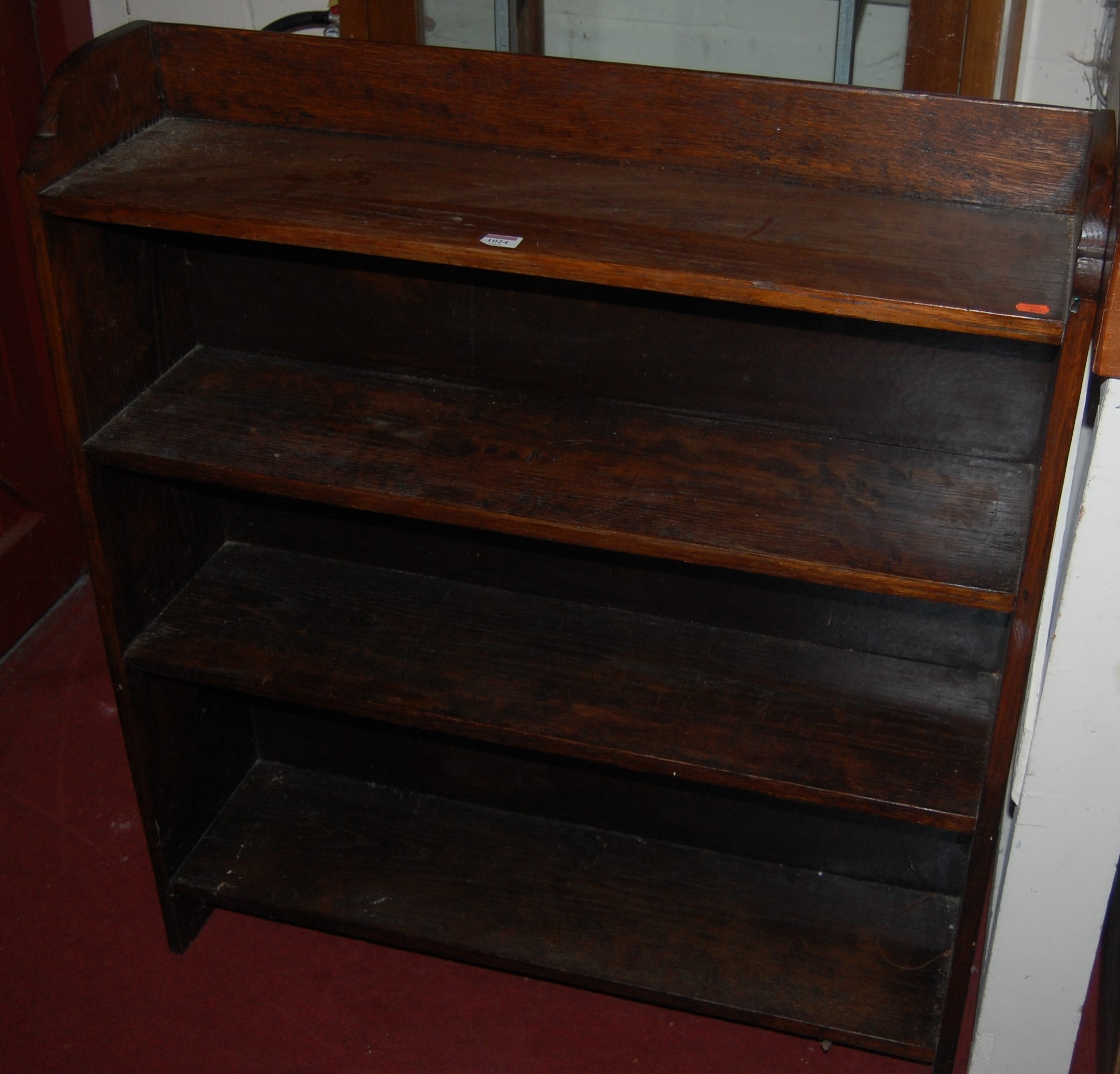 A 1930s oak open bookshelf, w.91.5cm