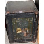 An early 20th century painted cast iron floor safe, with interior drawer and key, w.40cm