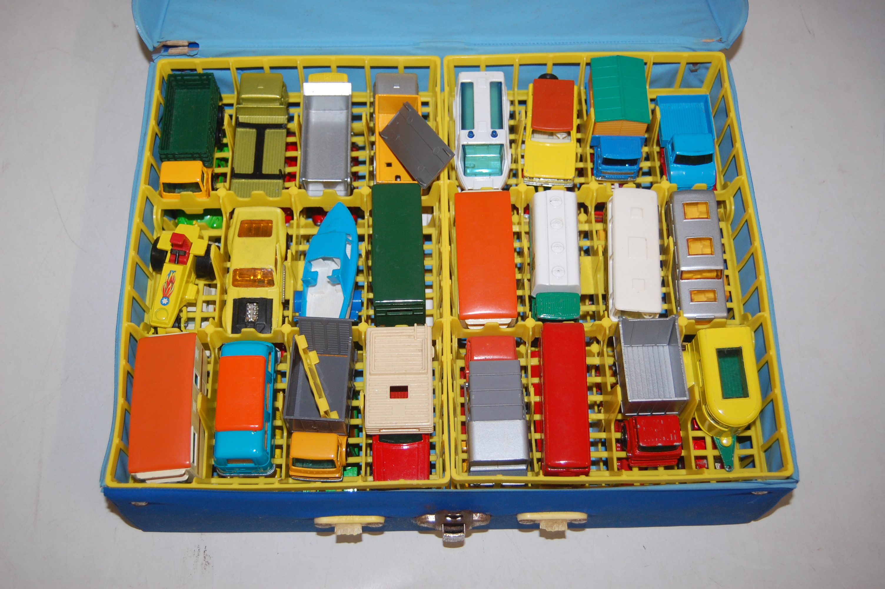 An original Matchbox Superfast collectors carrying case with various Matchbox Superfast contents