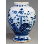 An 18th century delft blue and white vase, of baluster form, h.18cm