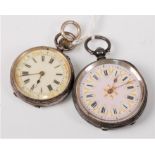 A lady's Swiss silver open faced pocket watch, stamped 0.935, 3.6cm diameter, together with a lady's