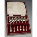 A cased set of six silver teaspoons in the Kings pattern