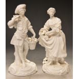 A pair of 19th century Meissen porcelain blanc-de-chine figures of Flower-pickers (with factory