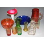 A small collection of miscellaneous glassware to include cranberry glass jug, jack-in-the-pulpit