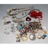 A small collection of assorted costume jewellery to include paste set bracelets, beaded necklace,